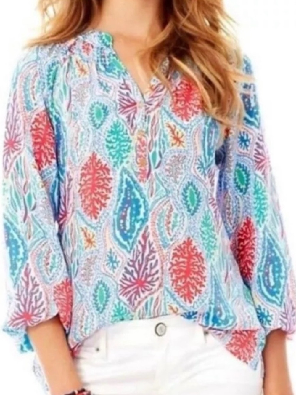 Lilly Pulitzer Elsa Silk Top Blouse Let Minnow